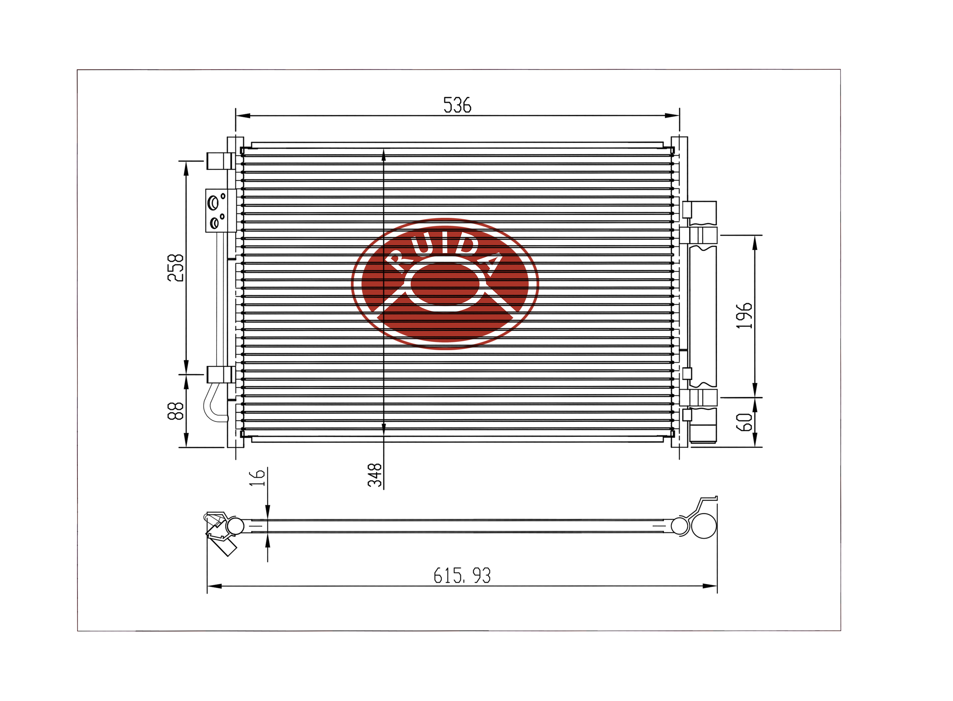 DPI4044 car ac condenser drawing