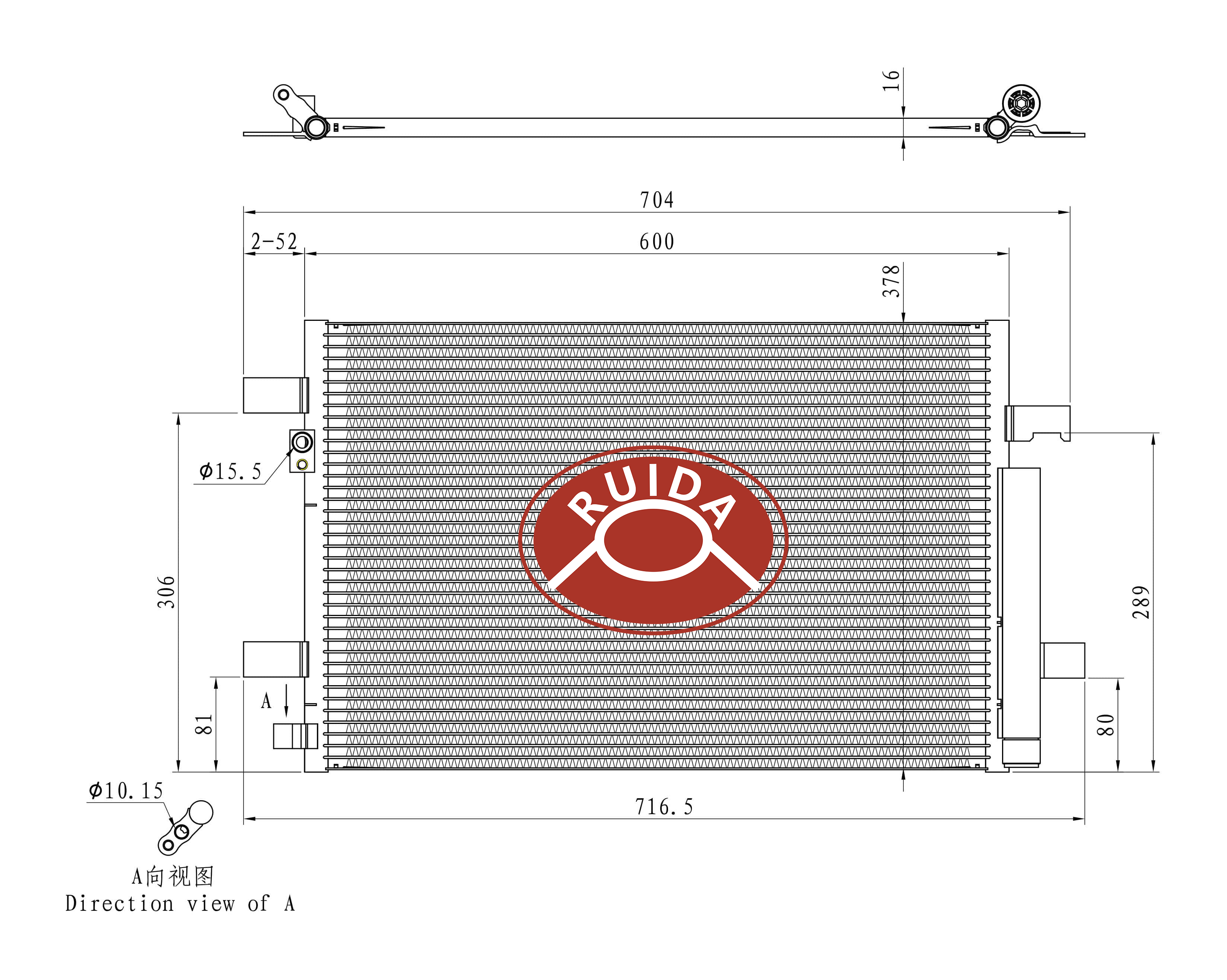 OE9023972 Aluminium Car Condenser Drawing
